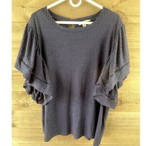Zac & Rachel Woman Womens Shirt Short Ruffle Sleeve Blouse Textured Dot 2X